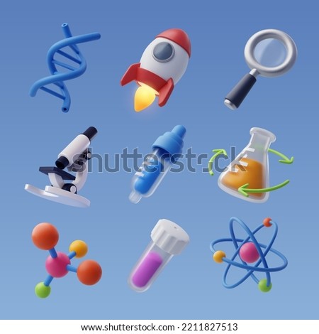Set of 3d Science icon, Science and technology concept. Eps 10 Vector. Royalty-Free Stock Photo #2211827513