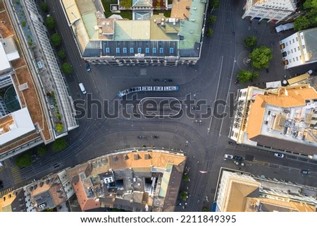Zurich, Switzerland: Top down view of the Parade Platz square that hosts the Swiss largest banks and luxury hotels in Switzerland largest city Royalty-Free Stock Photo #2211849395