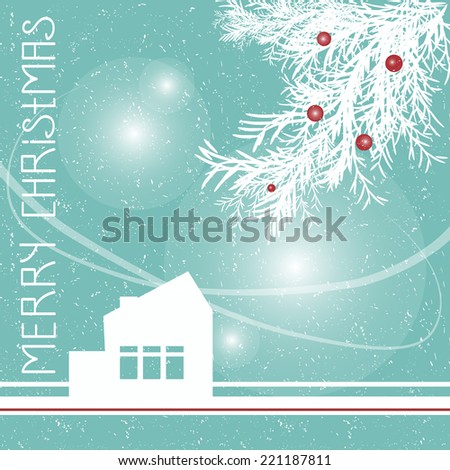 House in winter, blue background, new year