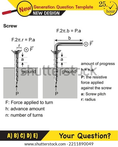 Physics lecture notes - screws, working principle of screws,  next generation question template, exam question, eps 