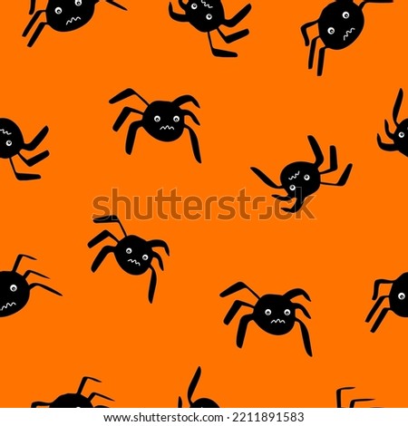 Seamless pattern with spiders for flyers and postcards. Doodle style. Happy Halloween greeting card. Vector illustration.