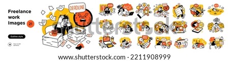 Remote Work Benefits, Limitations and Workflow Organization Concept illustrations. Collection of scenes with people organizing and improving their workflow. Vector illustration