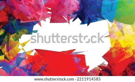 Abstract bright colorful template with polygonal random shapes on white background. Spikes of color burst create artistic border. Modern minimal geometric banner design.