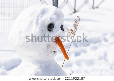 Winter-shaped snowman, Beginning of winter, snowfall and temperature drop, Concept, First snow children's joy