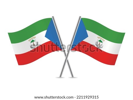 Equatorial Guinea crossed flags. Equatorial Guinean flags on white background. Vector icon set. Vector illustration.