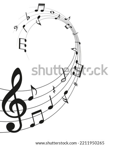 Music notes wave design, black musical symbols on white background, vector illustration. Royalty-Free Stock Photo #2211950265