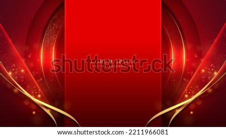 Gold circle with golden line, ribbon, sparkle glowing effect, shine dots, and bokeh elements 3d style luxury background. Vector illustration Royalty-Free Stock Photo #2211966081