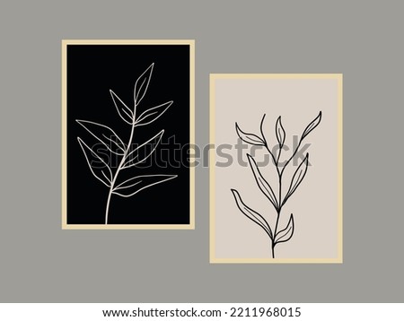 Set of Mid century modern, trendy minimalist art print with flowers . Abstract Botanical contemporary aesthetic background with geometric Minimal black. Boho wall decor.