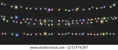 Christmas lights isolated realistic design elements. Xmas glowing lights. Garlands, Christmas decorations. vector illustration