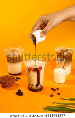 Summer drink coffee with fresh milk topped with boba