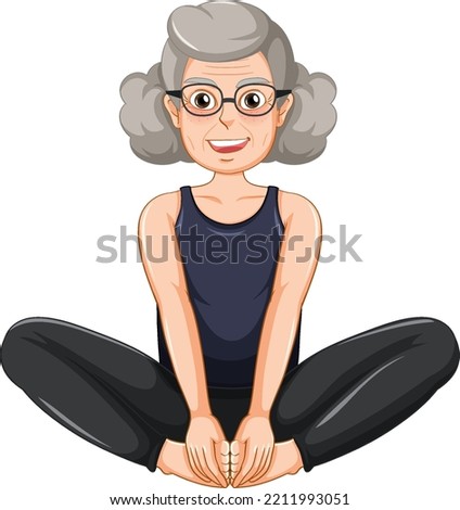 Old woman doing yoga illustration