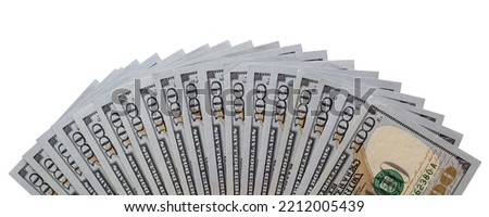 Fan of 100 US dollar banknotes on transparent background