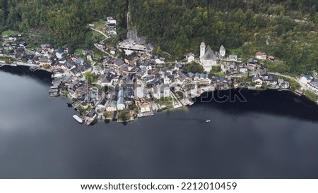 Aerial view of Hallstatt village, Austria  Stock Photos and Images - drone view