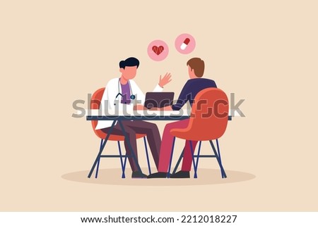 Male doctor giving treatment advice to the young sick patient. Doctor and patient concept. Vector illustration.  Royalty-Free Stock Photo #2212018227