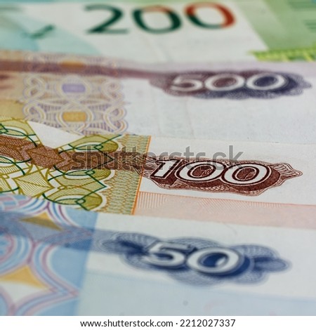 Russian money close-up, ruble banknotes from Russia
