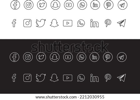 Collection of popular social media logo, popular social media icons printed on paper : Facebook, Instagram, Snapchat, LinkedIn, Twitter, Youtube, Pinterest, WhatsApp Royalty-Free Stock Photo #2212030955
