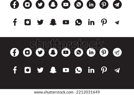 Collection of popular social media logo, popular social media fill icons printed on paper : Facebook, Instagram, Snapchat, LinkedIn, Twitter, Youtube, Pinterest, WhatsApp Royalty-Free Stock Photo #2212031649