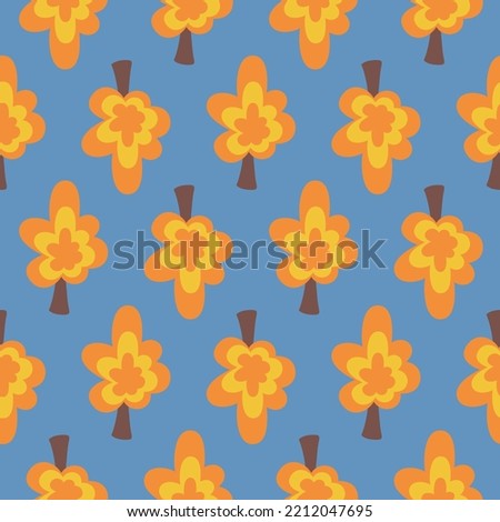 Forest yellow trees on a blue background. Seamless pattern simple childish design