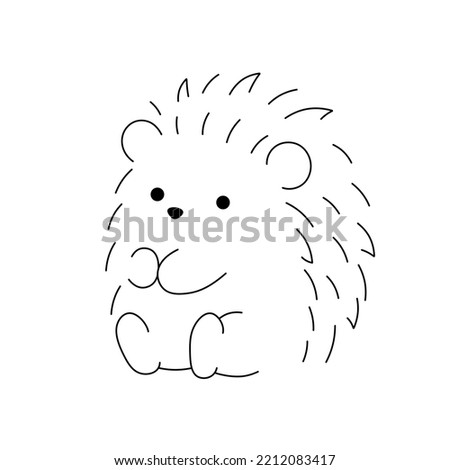 Vector isolated cute cartoon sitting baby hedgehog colorless black and white contour line easy drawing