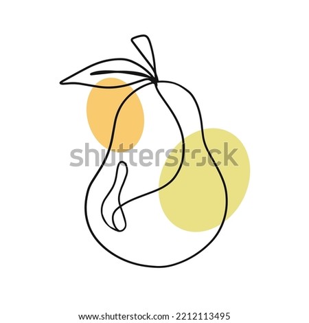 Pear One line organic drawing, fruit logo design. Identity element, isolated on white. Minimalist black linear sketch. Hand drawn thin outline shape. Abstract continuous line art