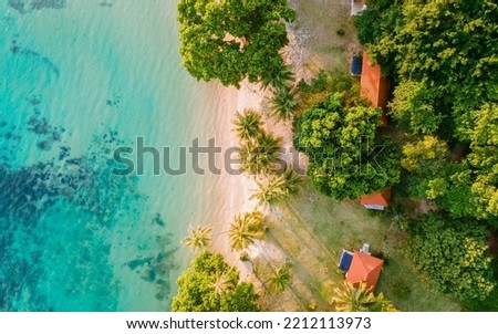 Aerial drone view of the tropical Island of Koh Mak Thailand with blue ocean and white beach. turquoise-colored ocean at Koh Mak Thailand Royalty-Free Stock Photo #2212113973