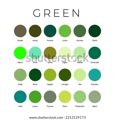 Green Color Shades Swatches Palette with Names Royalty-Free Stock Photo #2212129173