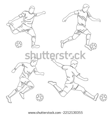 Soccer football players in action vector illustration sketch hand drawn with black lines isolated on white background