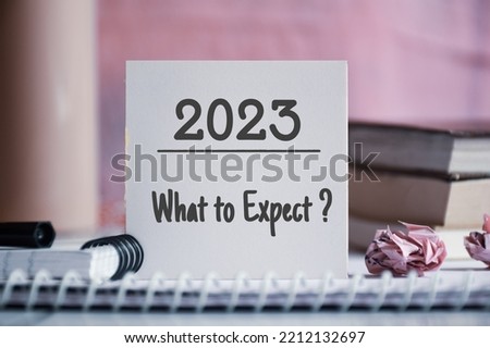 Expectations predictions for the year 2023 concept.  Royalty-Free Stock Photo #2212132697