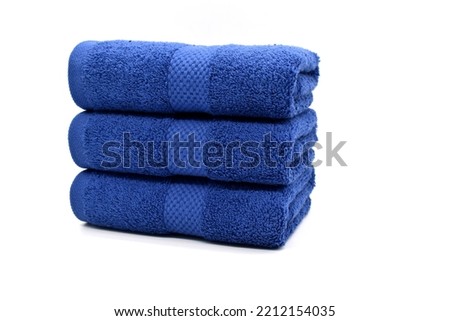 Pack of 3 Blue Bath | Hand Towels Stack Set Isolated New Hotel and Spa Cotton Soft Beautiful Design Royalty-Free Stock Photo #2212154035