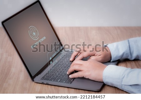 Woman trying to login into laptop or notebook computer with secured login and password interface. Using cybersecurity and confidential login to verify personal information. ideas security concept.