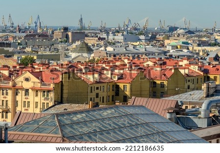 View of the city from the bell tower of the Cathedral of the Vladimir Icon of the Mother of God in St. Petersburg.