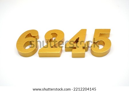   Number 6245 is made of gold-painted teak, 1 centimeter thick, placed on a white background to visualize it in 3D.                                 