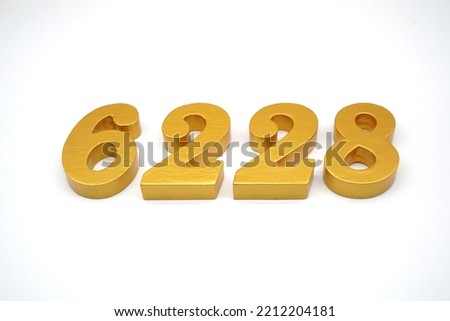    Number 6228 is made of gold-painted teak, 1 centimeter thick, placed on a white background to visualize it in 3D.                              