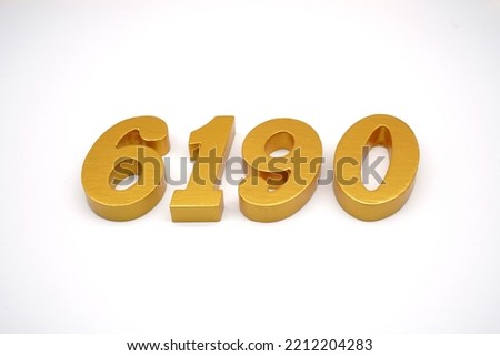   Number 6190 is made of gold-painted teak, 1 centimeter thick, placed on a white background to visualize it in 3D                              