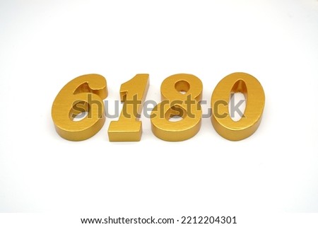   Number 6180 is made of gold-painted teak, 1 centimeter thick, placed on a white background to visualize it in 3D                              