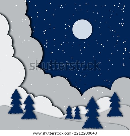 background illustration winter snow christmas holiday blue sky card night trees landscape white seasons christmas moon december snowflakes coldness nature forest stars design year