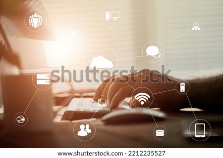 Person work on computer with cloud infographic