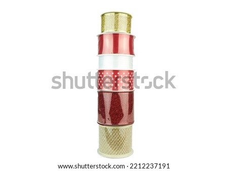 Set of decorative Christmas ribbon for packing the gift isolated on white background.