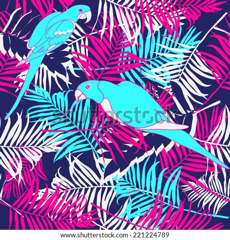 Palm leaves with parrots.