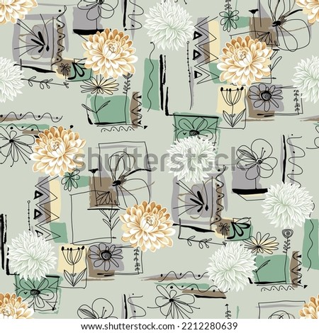 seamless vector flower Pattern on green background
