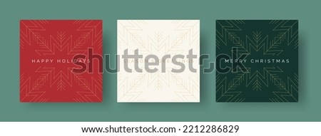 Set of Christmas Card Designs with Elegant Geometric Christmas Star Illustration. Modern Luxury Christmas Cards with Merry Christmas, Season's Greetings, Happy Holidays Text. Vector Design template. Royalty-Free Stock Photo #2212286829
