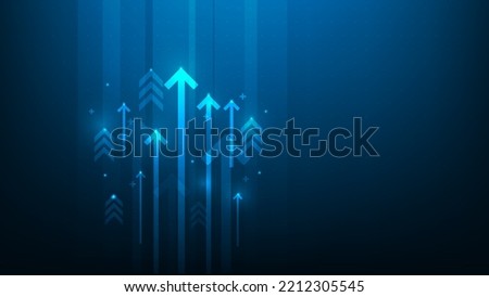 business growth arrow up digital on blue dark background. vector illustration hi-tech. investment graph technology circuit to success. financial data technology strategy.market chart profit money. Royalty-Free Stock Photo #2212305545