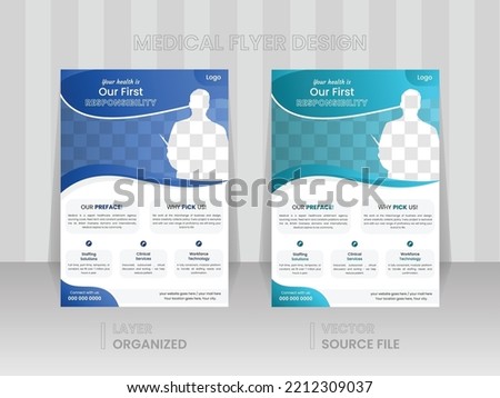 Unique clinic flyer concept idea, Vector cover design template for advertisement, Modern healthcare medical colorful leaflet layout, Easy to use and clean A4 size brochure, Bold and minimalist file
