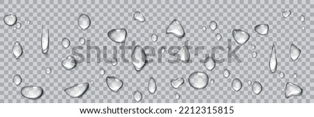 Vector water drops. PNG drops, condensation on the window, on the surface. Realistic drops on an isolated transparent background
