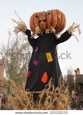 pumpkin-headed scarecrow for halloween