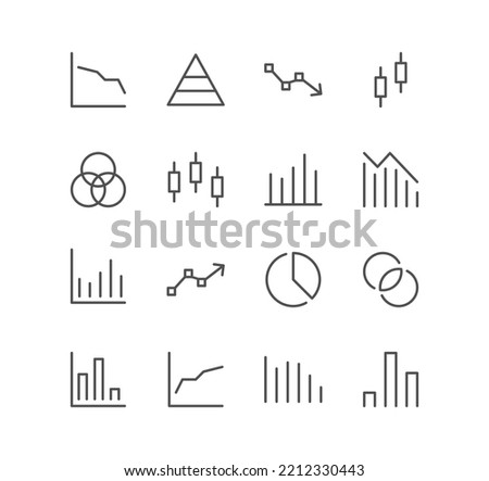 Set of finance and chart icons, graph, diagram, arrow, growth and linear variety vectors.
