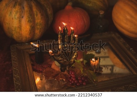 Magical stuff for Halloween, creative ideas and design for party, close up details, celebration concept