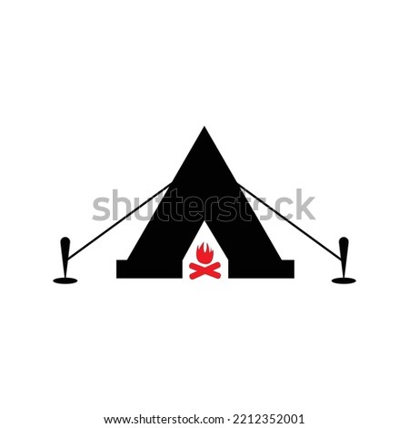 Tourist camping fire tent icon | Black Vector illustration |