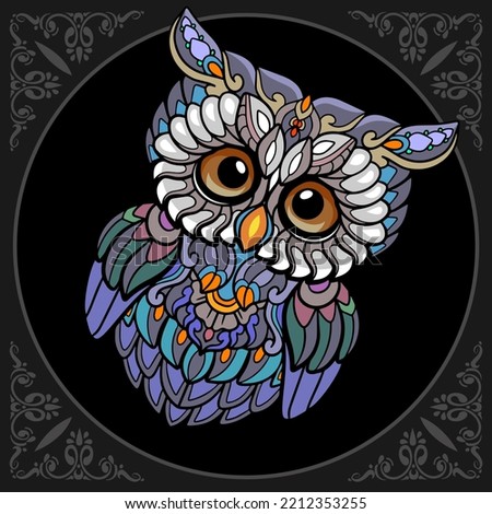 Illustration of Colorful owl bird mandala arts isolated on black background