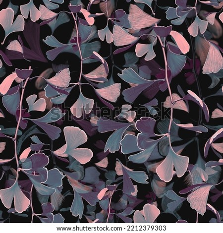 Botanical seamless black pattern with ginkgo biloba branches